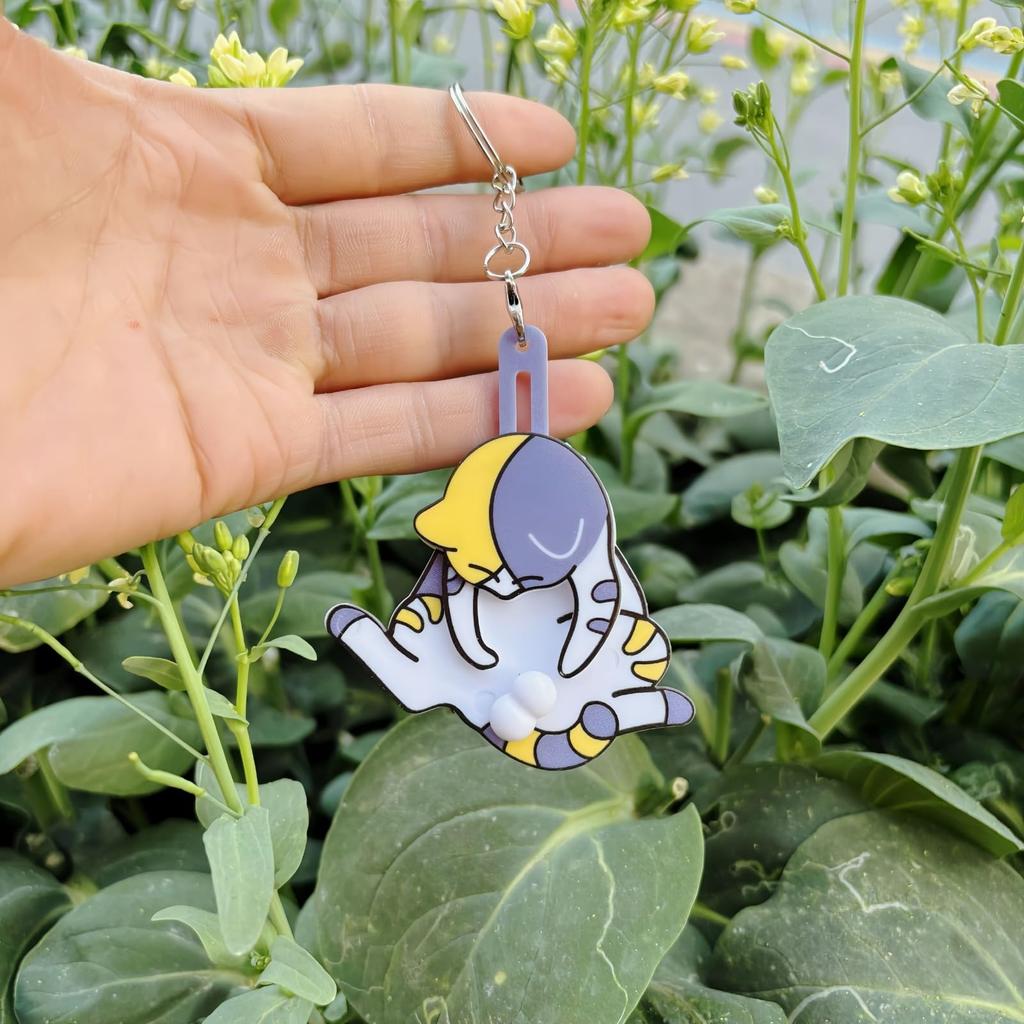Qztuory Cat Keychain, Funny, Spinning Egg, Pearl, 3D Acrylic, Keychain, Cute, Stylish, Individual, Egg