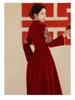 Red Wine Long-Sleeve Qipao Dress: Perfect for Weddings, Homecoming, or Engagements - A Casual Yet Elegant Chinese Autumn Bridal Gown.
