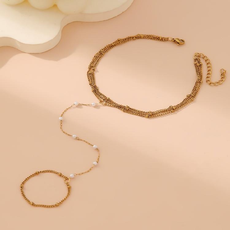 Hand Chain Bracelet with Rings Hand Chain Bracelet with Finger Rings Adjustable Chain Bracelet Hand Jewelry for Women