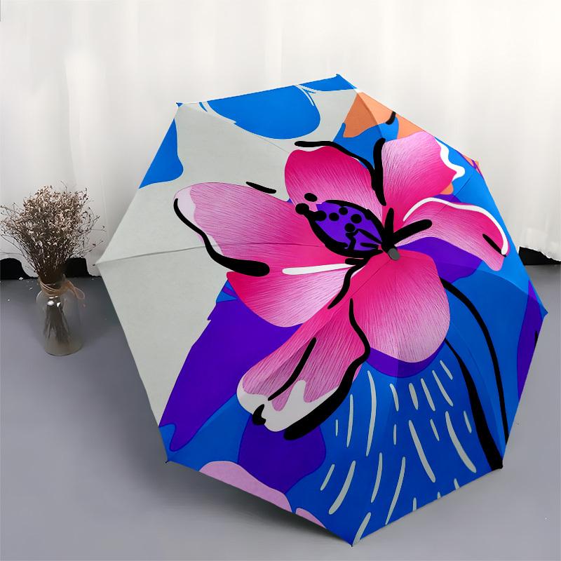 1pc Flower Pattern Automatic Folding Umbrella, Heavy Duty 8 Rib Iron Frame,  Suitable for Travel, Daily Use, Birthday, Decor Gift  61