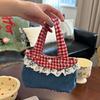 Sweet Fresh Lace Handbag Korean Style Cute Coin Purse Vintage Denim Plaid Handbag  Students