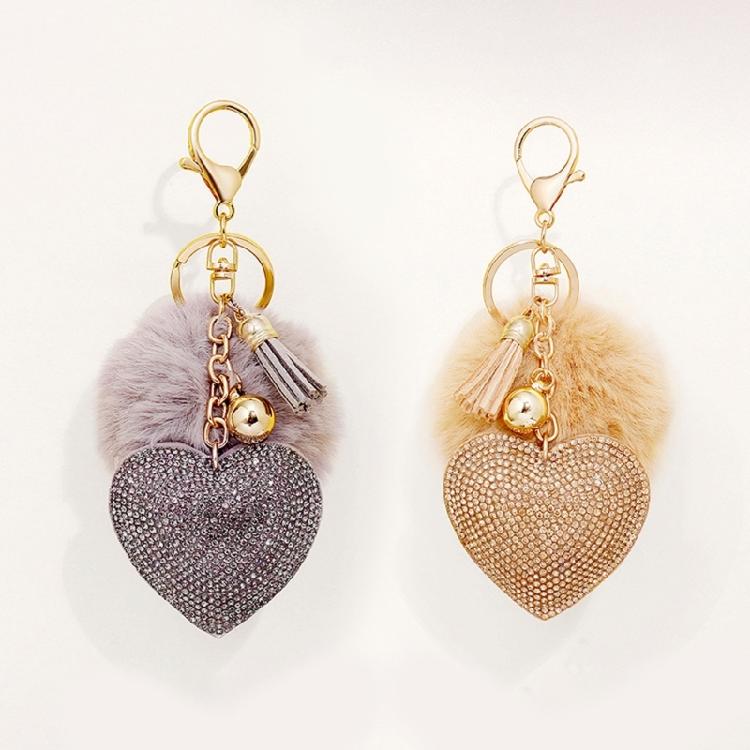 Adorable Mini Heart Key Ring Decorated With Beads And Metal Fringes Decoration Keychain Ornament Bag Hanging Charm