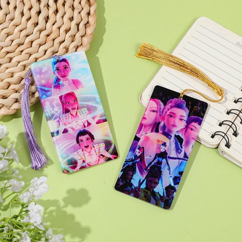 1/4 Pcs K-Pop Demon Hunters Anime Bookmarks Acrylic Tassel Bookmark Student Reading Markers Literary Stationery Supplies Gifts