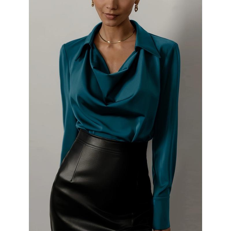 Fashion Elegant Swing Collar Loose Women Shirt Solid Color Simple Office Long Sleeve Top Casual Spring Autumn Shirt Woman Clothing