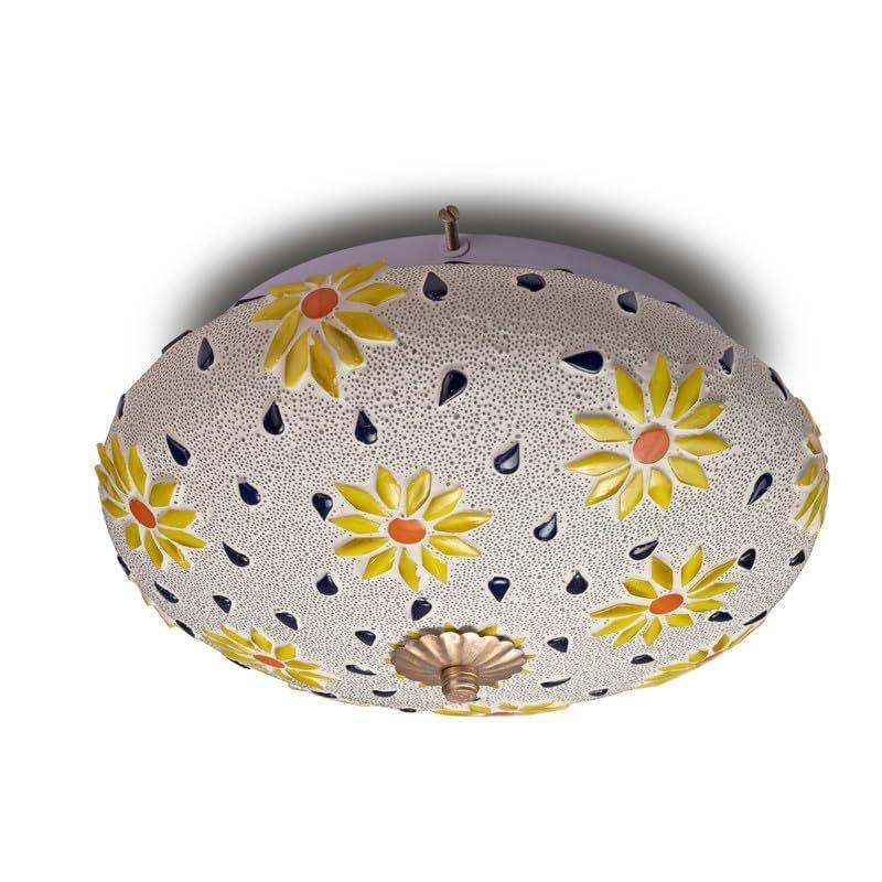 Mosaic Crafted Flowers Multi Colour Glass Ceiling Light for Home Decor