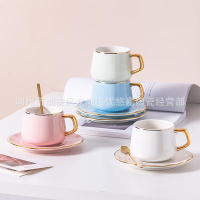 European Coffee Cup And Saucer Set, Hand-Painted Gold-Painted Flower Tea Cup Light Luxury Afternoon Tea Cup Ceramic Cup Gift