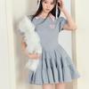 Summer Women's Vintage Sweet Dress French Style Gray Puff Sleeve Spring Dresses