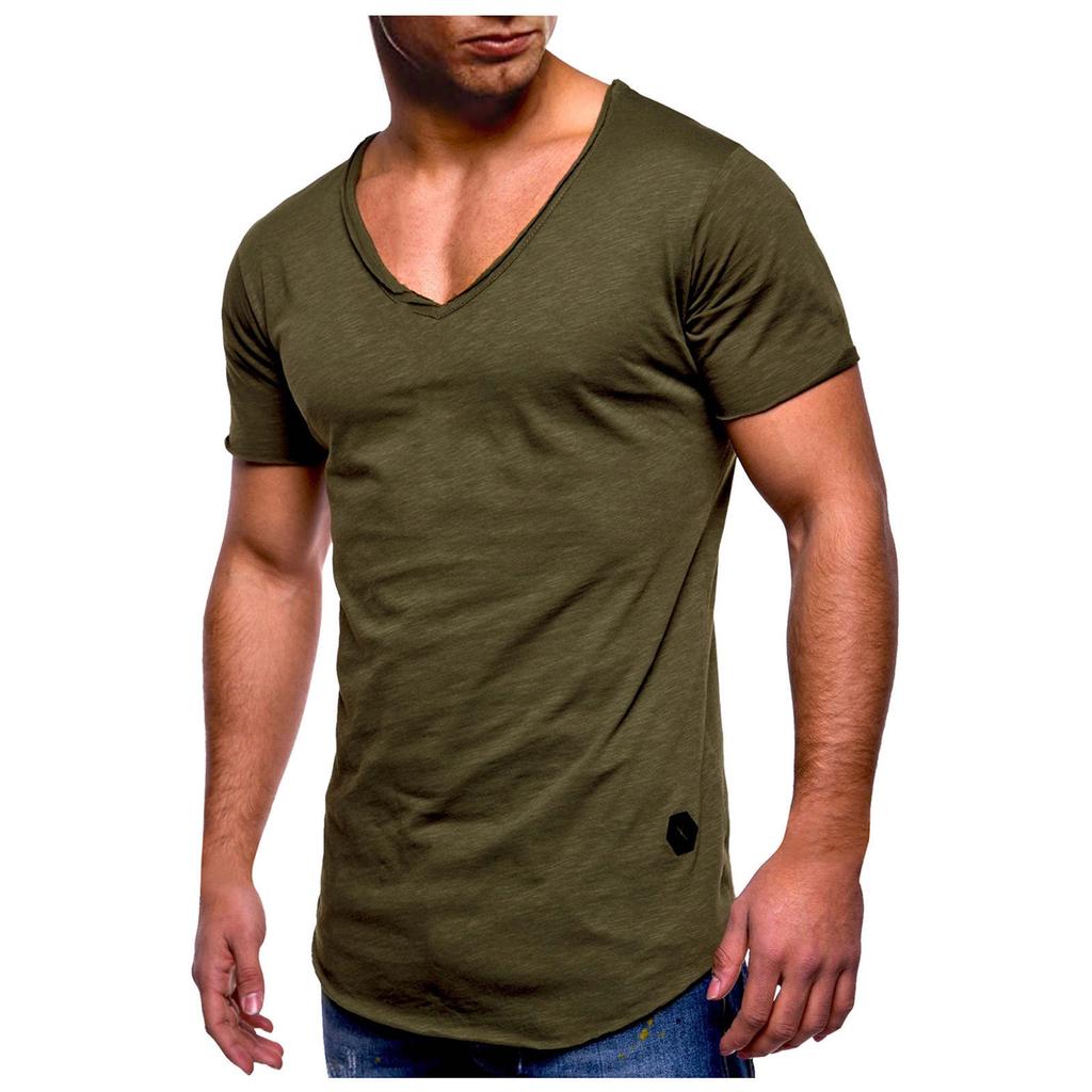 Men Summer Solid Color Plus Size V Neck  Short Sleeves