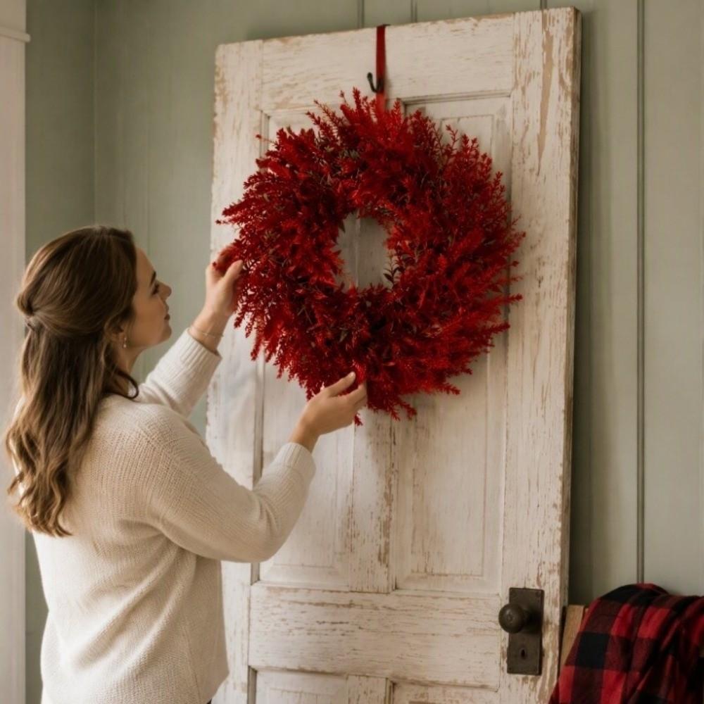 Bright Red Xmas Holiday Wreaths Purely Handmade Artificial Plant Garland Home Decor