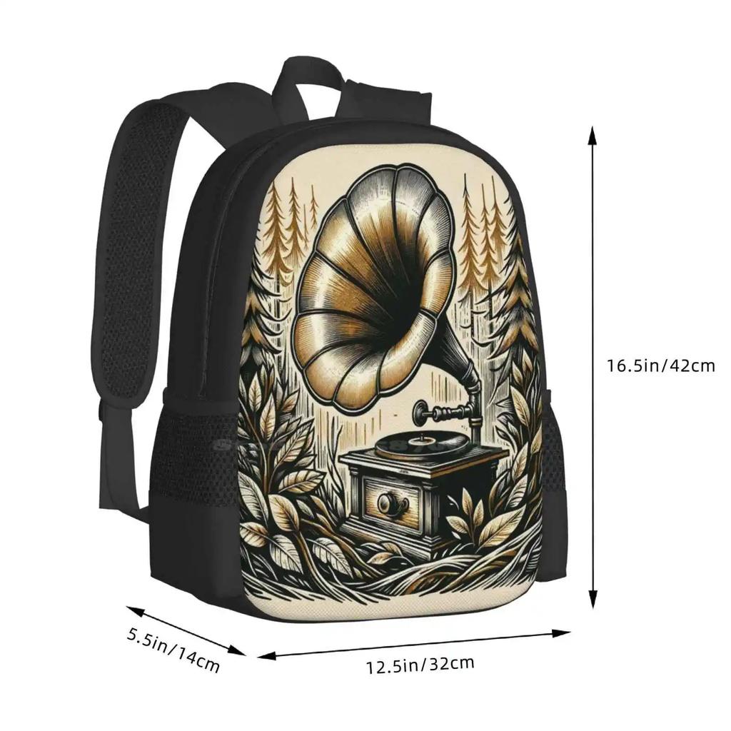 Forest Symphony On Vintage Vinyl Hot Sale Schoolbag Backpack Fashion Bags Phonograph Nature Music Vinyl Forest Retro Vintage