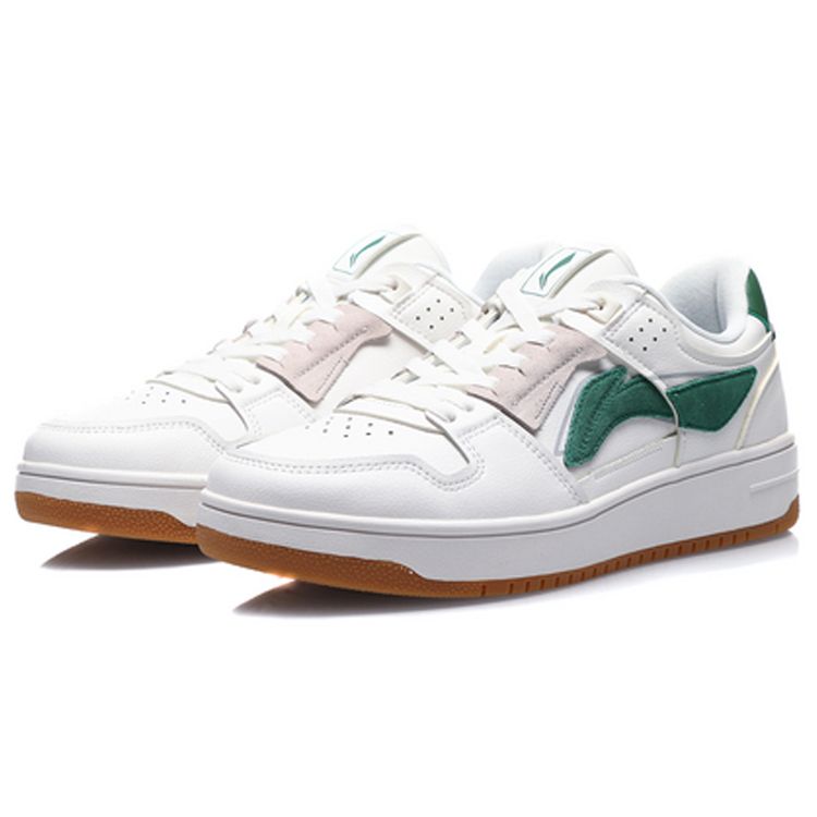 Li Ning Tian Ji Synthetic Leather Suede Slip Resistant Shock Absorbing Durable Breathable Low Top Skate Shoes Men Sneakers White Green AGCP299-6