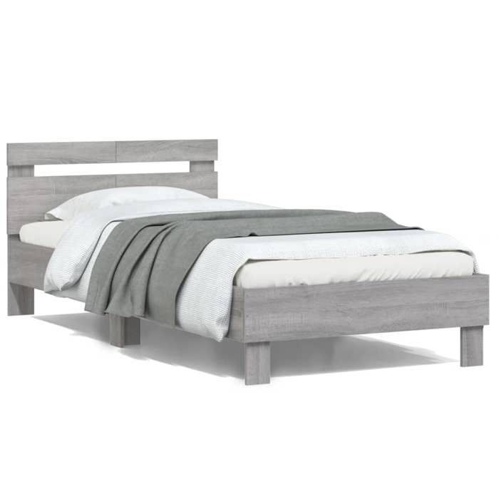 VidaXL Bed Frames with Headboard, Single Bed with Slat Base, Adult Bed, Bedroom Furniture, Sonoma Grey 100x200 838531