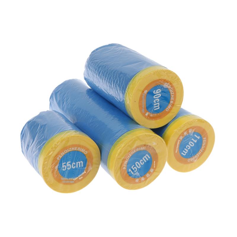 1Roll Pre-Taped Masking Film Blue Plastic Sheeting Automotive Washi Tape No Residue Painters Plastic Drop Cloth For Painting