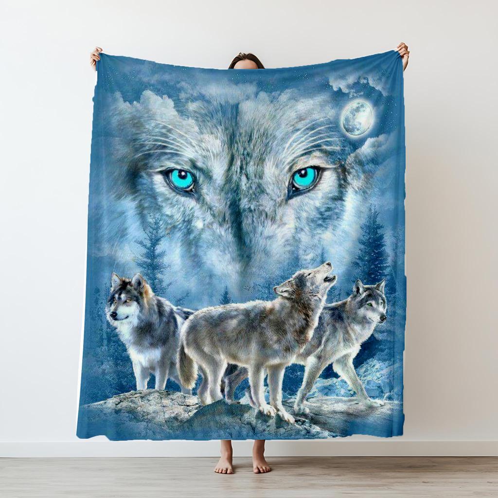 130×150cm Wolf Flannel Thin Fashion Blanket Plush Nap Sofa rug for Living Room Office Bedroom Birthday Home Travel couple Gifts