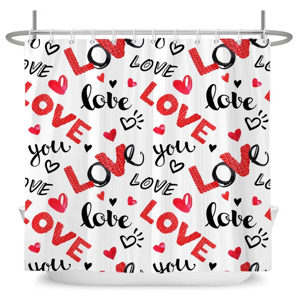 

1Pcs Pink Love Pattern Waterproof Shower Curtain, Modernist And Romantic Home Bathroom Decoration Curtain, With Hooks W60H190(CM)-1 Pcs