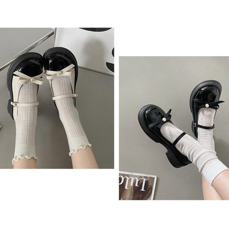 Fransk retro mode mångsidiga Mary Jane små läderskor för kvinnor höst rosett med kjol loafers