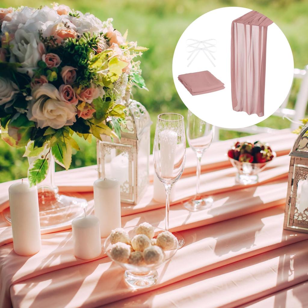 uxcell Chiffon Table Runner 3M 72 x 305 cm Rustic Gauze Tablecloth Sheer Wedding Table Runner for Wedding Bridal Party Table Decoration Dusty Rose