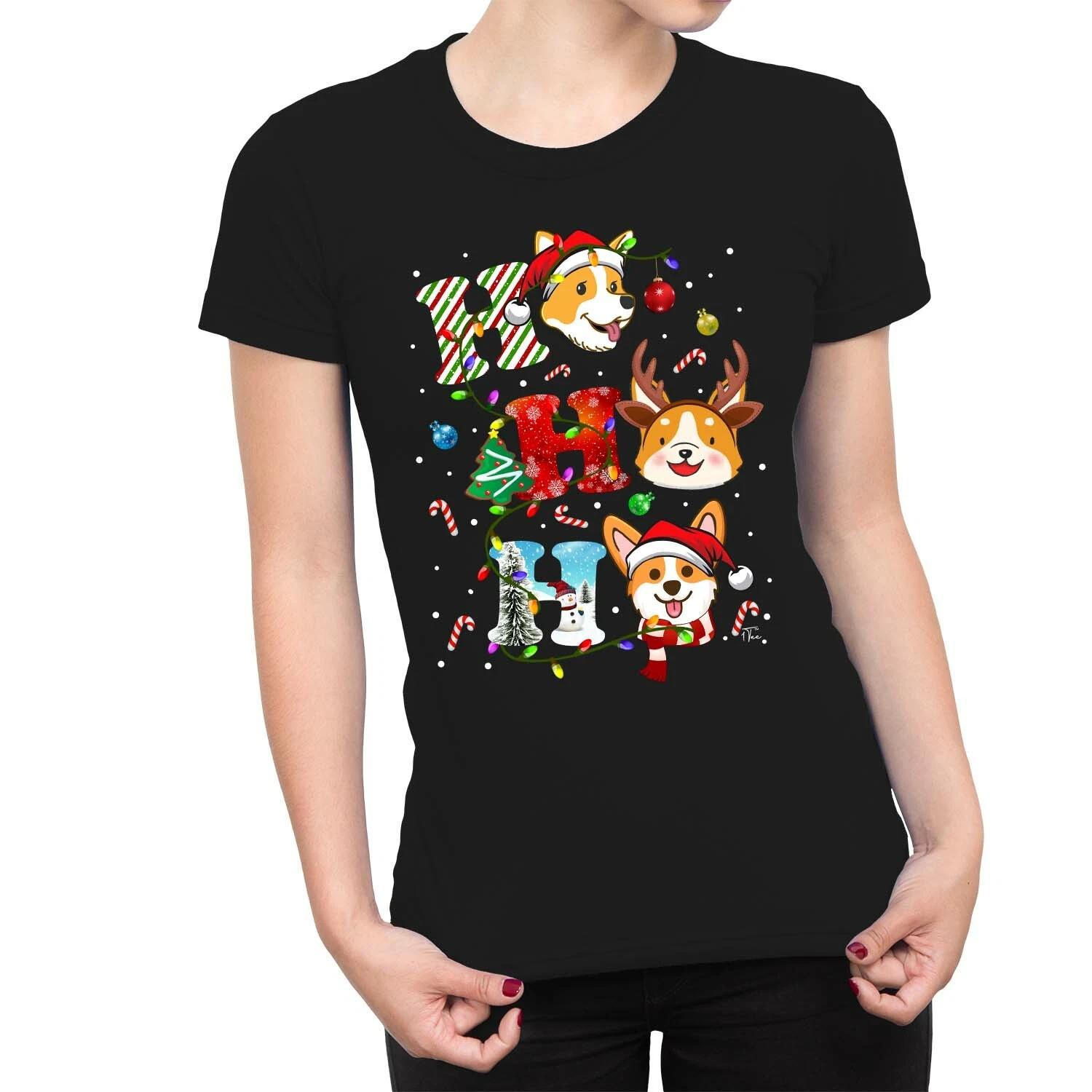 1Tee Womens Ho Ho Ho Festive Dogs T-Shirt XXL