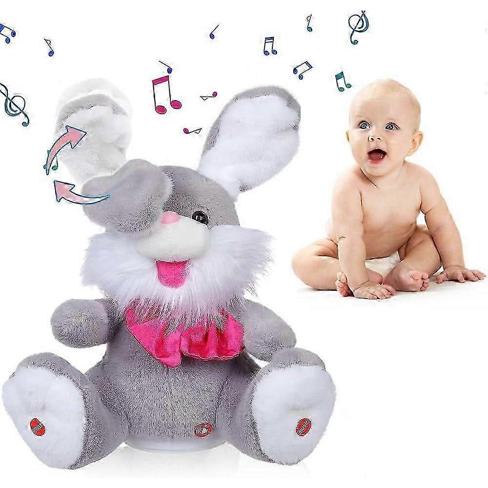 Singing Plush Rabbit Musical Toy Peek A Boo Rabbit Repeats Interactive Animated Plush Animal Toys for Baby (Gray) 25-26