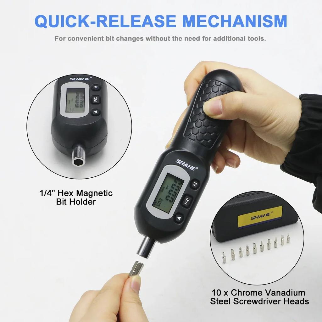 1/4'' Preset Torque Screwdriver with 10 Bits Head N.m Lbf.ft Lbf.in Kgf.cm Set Preset Torque Driver Screwdriver Beep Alarm