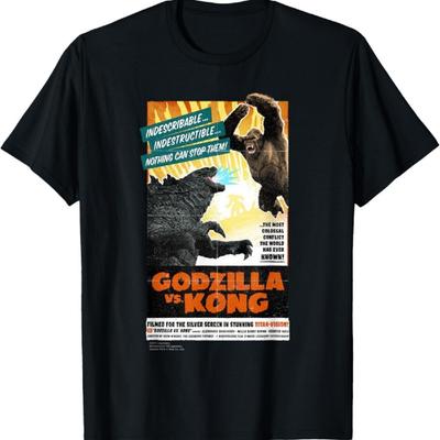 Godzilla Vs Kong - Titan-Vision Retro Poster Unisex Adults Kids Black Short Sleeve T-Shirt