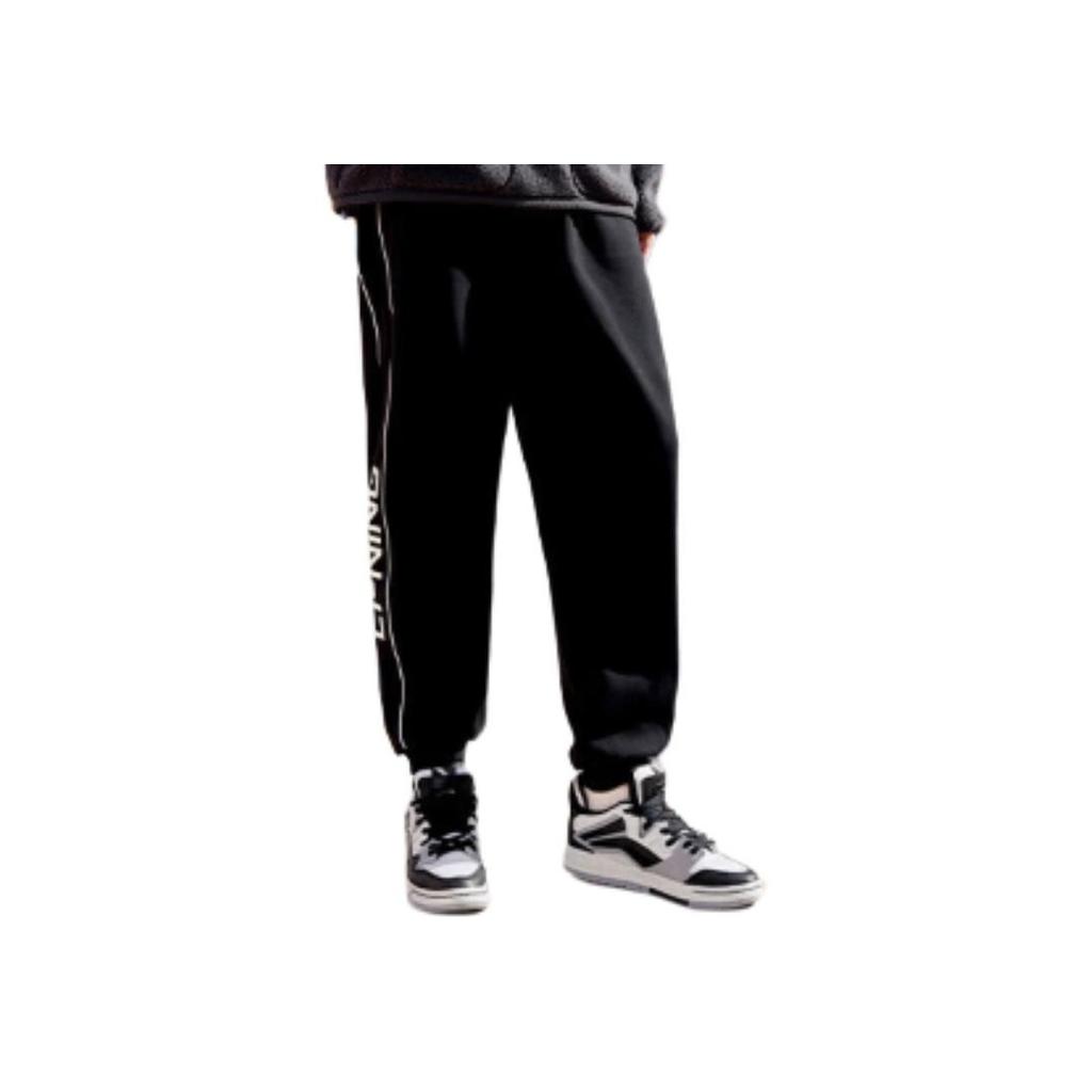 Li Ning Sports Fashion Series Loose Comfortable Fleece Casual Pants Men Bottoms Black YKLU327-1