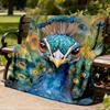 1pc Peacock Feather Throw Blanket Polyester Fiber, Lightweight Flannel, Soft & Warm, All Season Use for Outdoor, Camping Digital Print