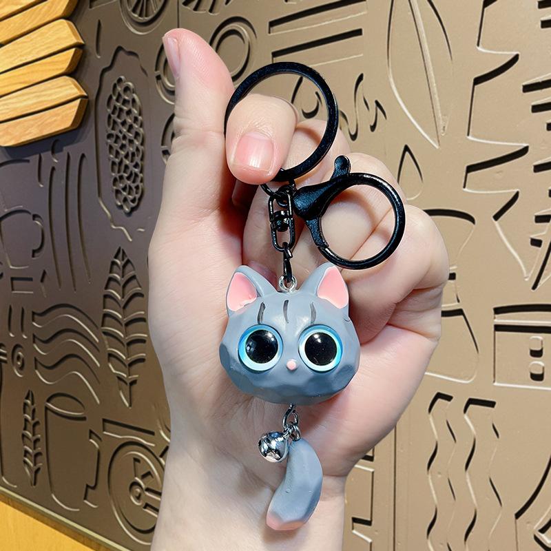 New Cute 3D Big Eyed Cat With Cat Head Keychains For Women Bag Pendant Car Key Chains Jewelry Gift Decoration Accessories Bag Charm