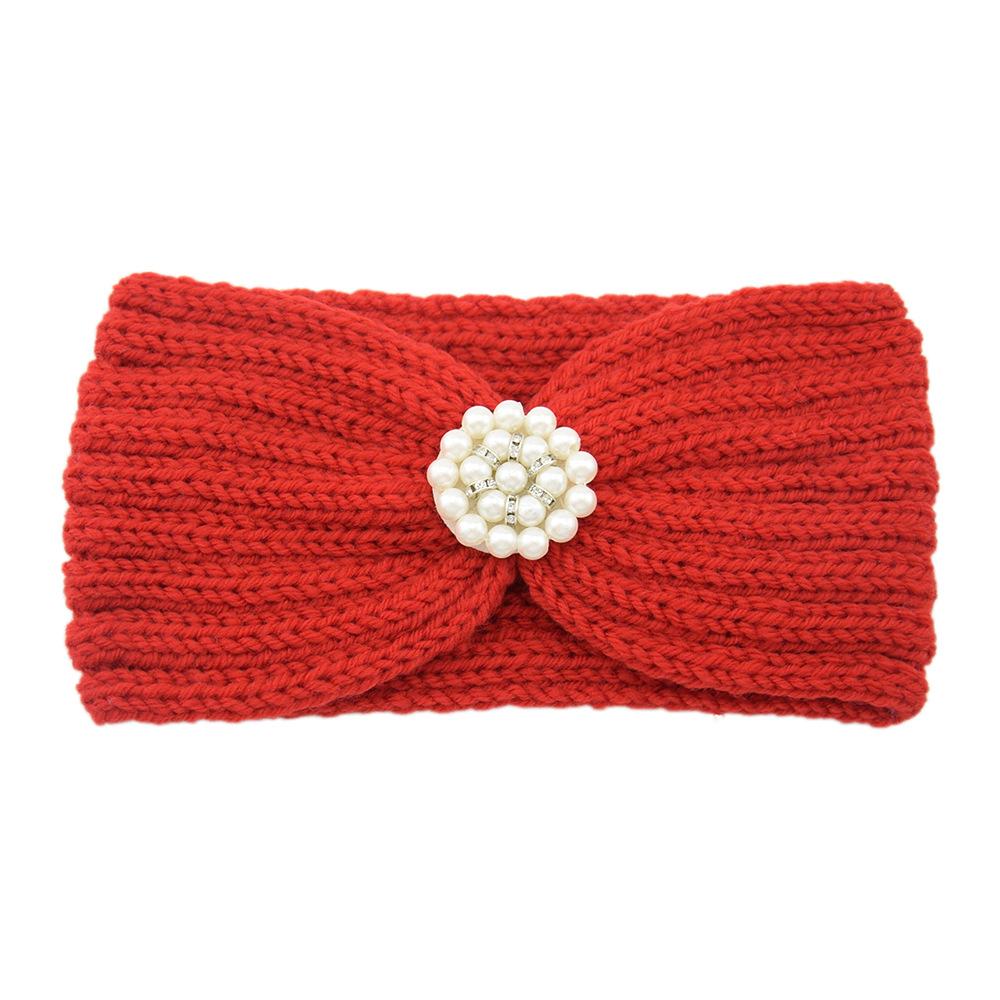 Sweet Elegant Pearls Knitting Cross Knot Headband For Women Autumn Winter Warm Ear Warmers Wide Headwrap Makeup Hair Accessories