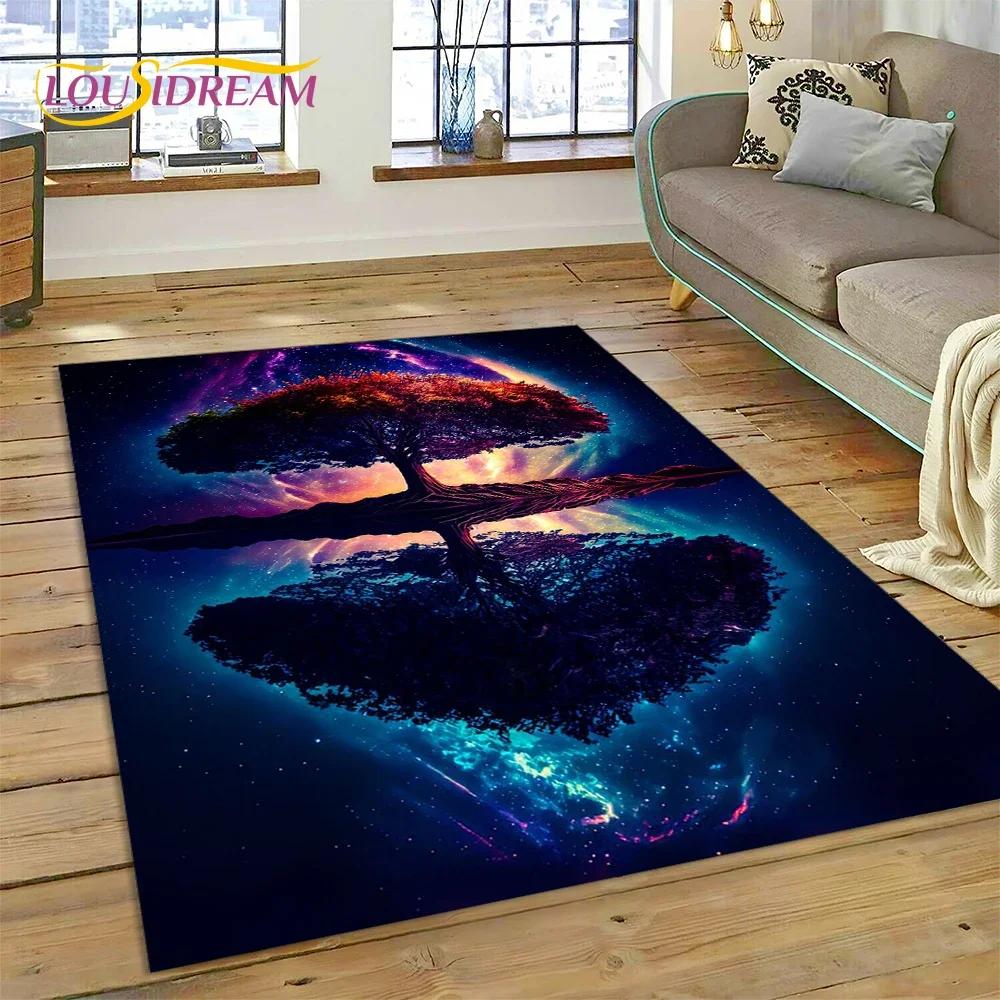 Nordic Mythology Yggdrasil Nature Tree of Life Carpet Rug for Home Living Room Bedroom Sofa Doormat Decor,kid Non-slip Floor Mat
