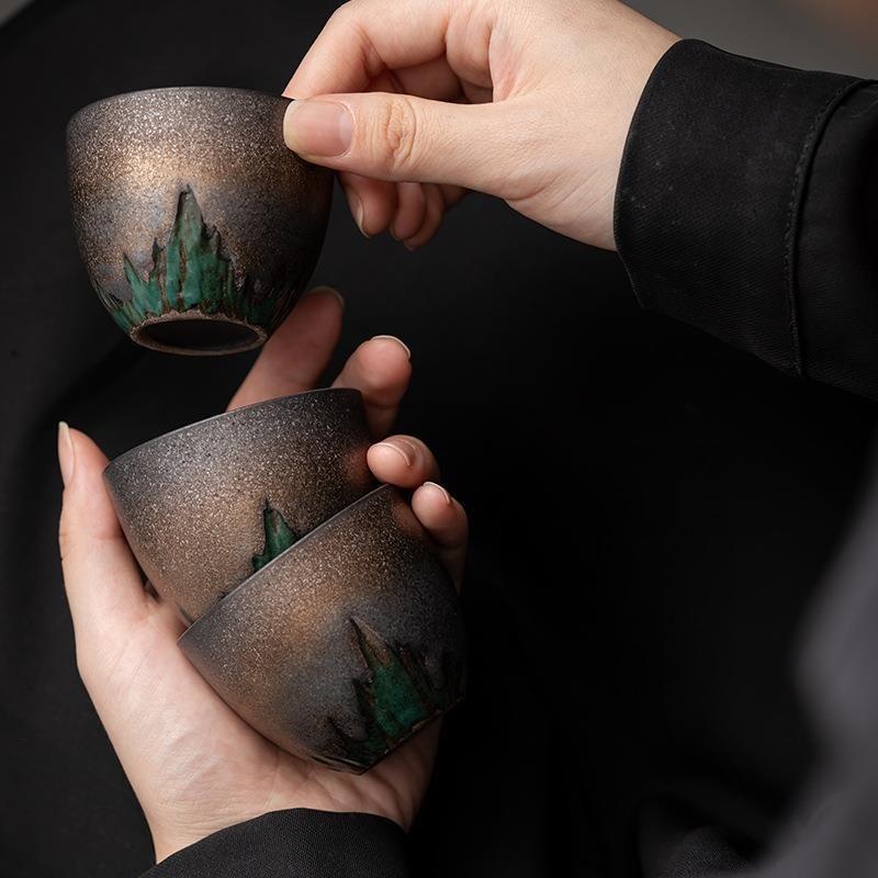 Style Chinese Tea Cup Single Gold Glazed Ceramic Cup for Gongfu Tea Meditation Handmade Oriental Tea Ware