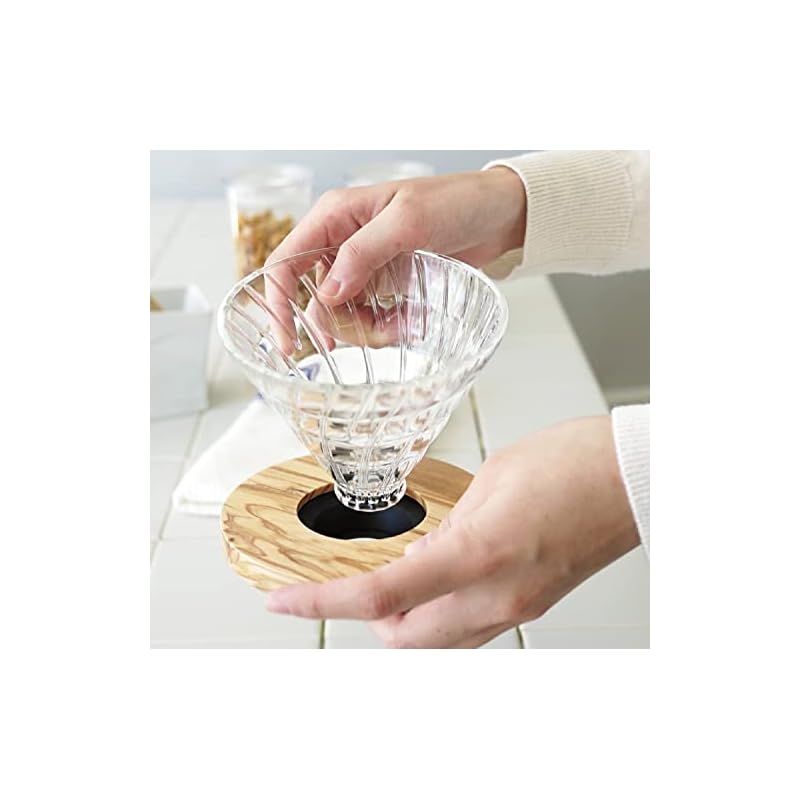HARIO V60 Heat-Resistant Glass Coffee Dripper with Olive Wood Finish (02) for 1-4 Cups (VDGR-02-OV)