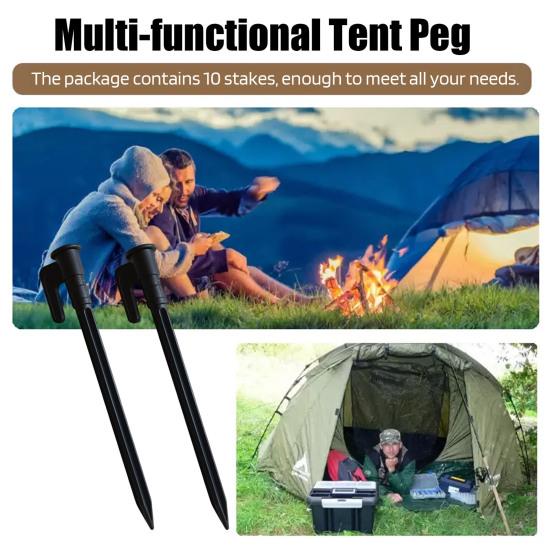 Yousheng 10Pcs Camping Tent Stake Heavy Duty Multi-functional Outdoor Garden Yard Patio Lawn Tarp Canopy Windproof Ground Spike Tent Peg