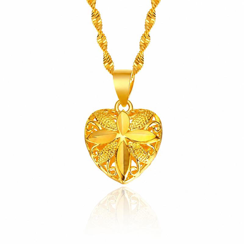 Gold Color Heart Shape Pendant Necklace for Women Girls Elegant Hollow Floral Pendant Jewelry Gift for Birthday Anniversary Party Wedding J0333