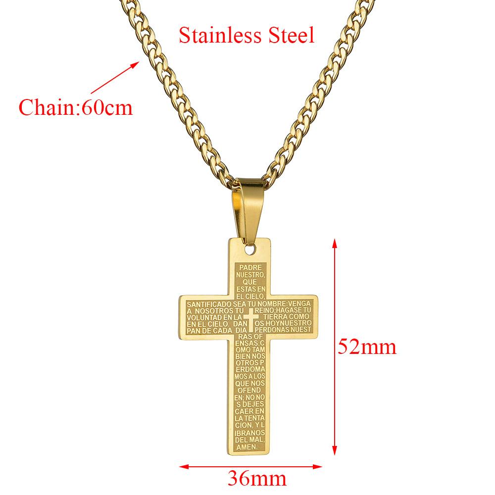 Classic Stainless Steel Bible Cross Necklace Pendant Men Hip Hop Jewelry Fashion Gold Color Long Chain Necklace