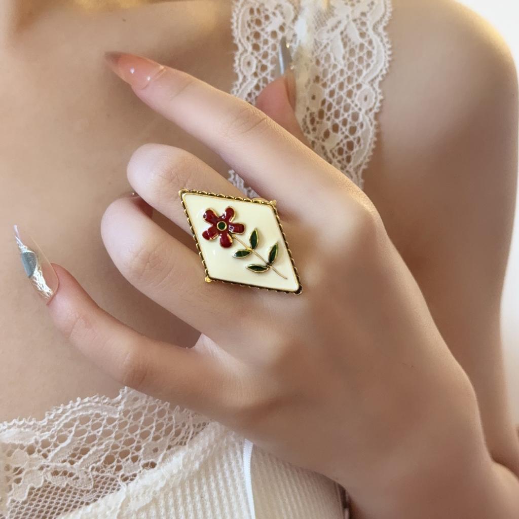 Vintage Court Style Carved Colorful Drip Oil Rings for Women Men Exaggerated Temperament Opening Rings Party Jewelry Accessories