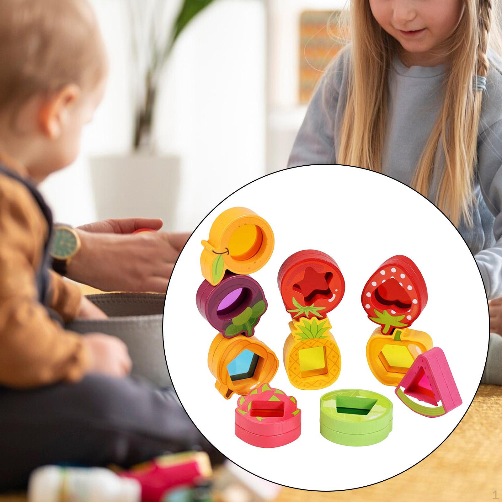 

Wooden Stacking Blocks for Kids,Fruit Vegetable Shape Color Recognition,Matching Fine Motor Skills