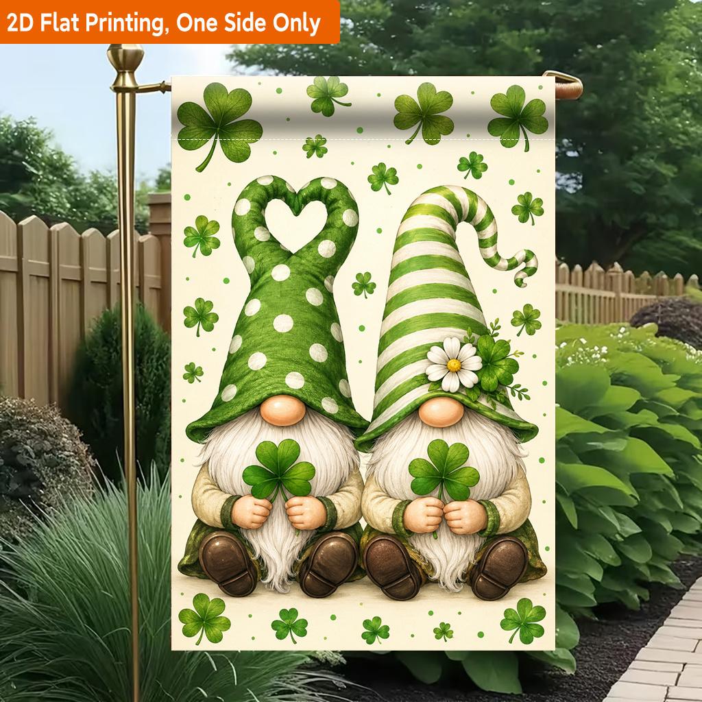 2D Flat, 2D Flat Printing Garden Flag 1pc, Irish Lucky Gnome Durable Single-Sided Print Yard Flag, Garden & Home Holiday Decoration, 29.97x44.96 cm, F