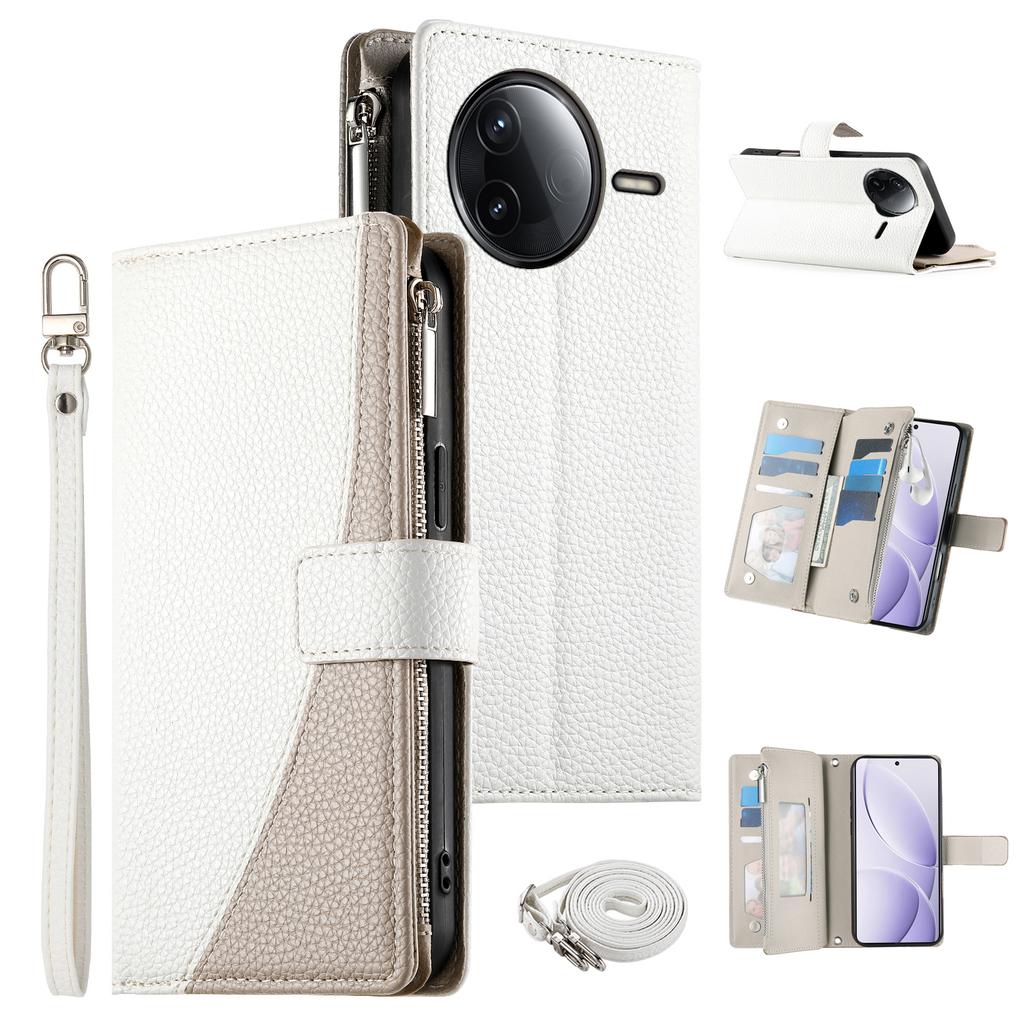 Leather Case For Xiaomi Redmi K80 Pro 5G/K80 5G/Poco F7 Pro 5G/F7 Ultra 5G Zipper Wallet Color Splicing Flip Phone Cover with Straps