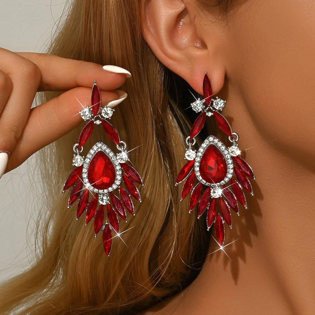 1 Pair of Classic Red Trendy Geometric Earrings Suitable for Girls' Photo Shoots, Parties, Dinners, Parties, Dates, Earrings