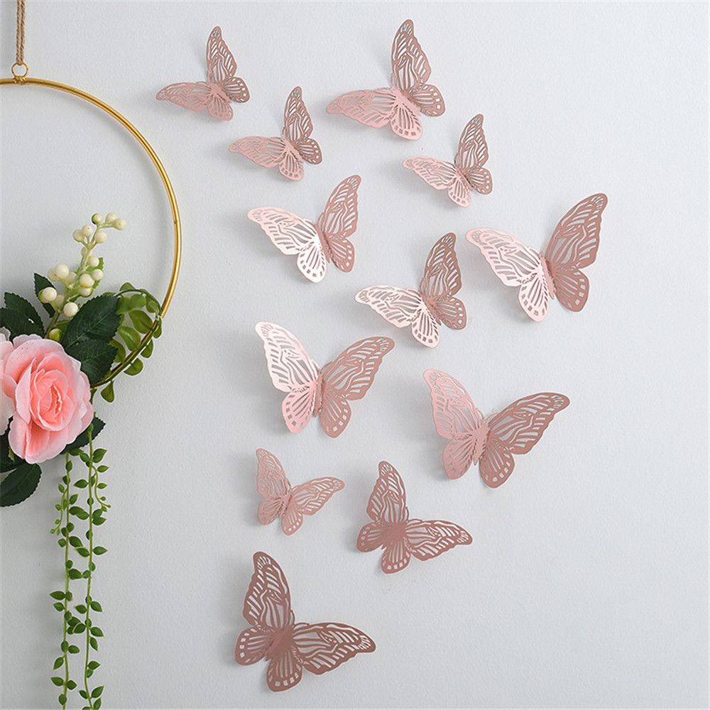 12Pcs/Set 3D Hollow Butterfly Wall Decals Stickers DIY Butterflies Art Wall Decor Wedding Festival Wallpaper Home Decoration