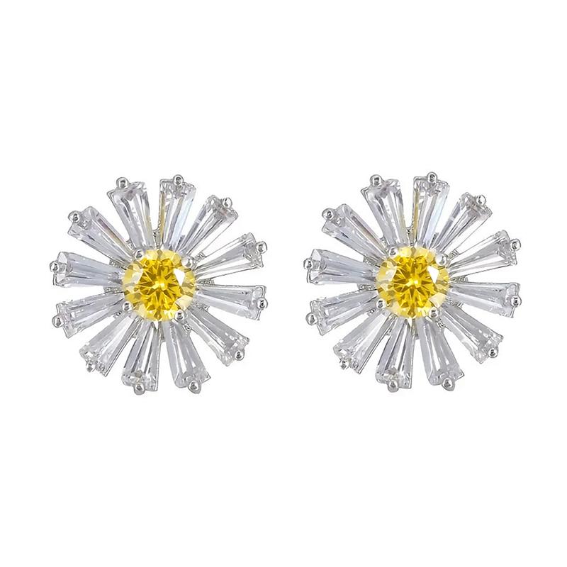 Huitan Zarte Kleine Blume Ohrstecker Frischer Stil Gelbe Gänseblümchen Floral Ohrschmuck für Frauen Alltag Statement Schmuck