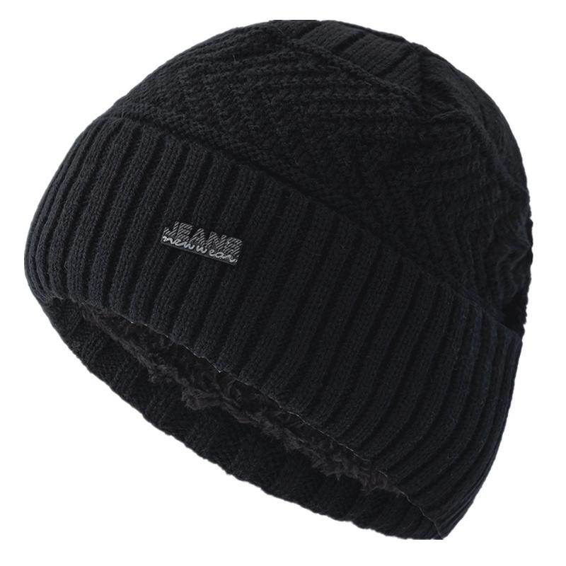 

Hot Sale Unisex Warm Winter Hat Jeans Label Stylish Plush Fur Lined Soft Beanie Hat Thick Winter Hats For Women Men Knitted Hat 56cm-60cm чорний