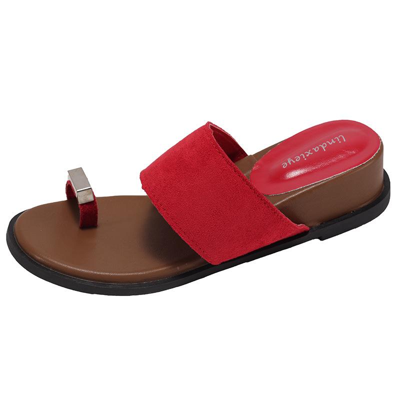 Red retro versatile slope heel heightening one-word slippers for women's summer wear 2025 new high-end French cool slippers