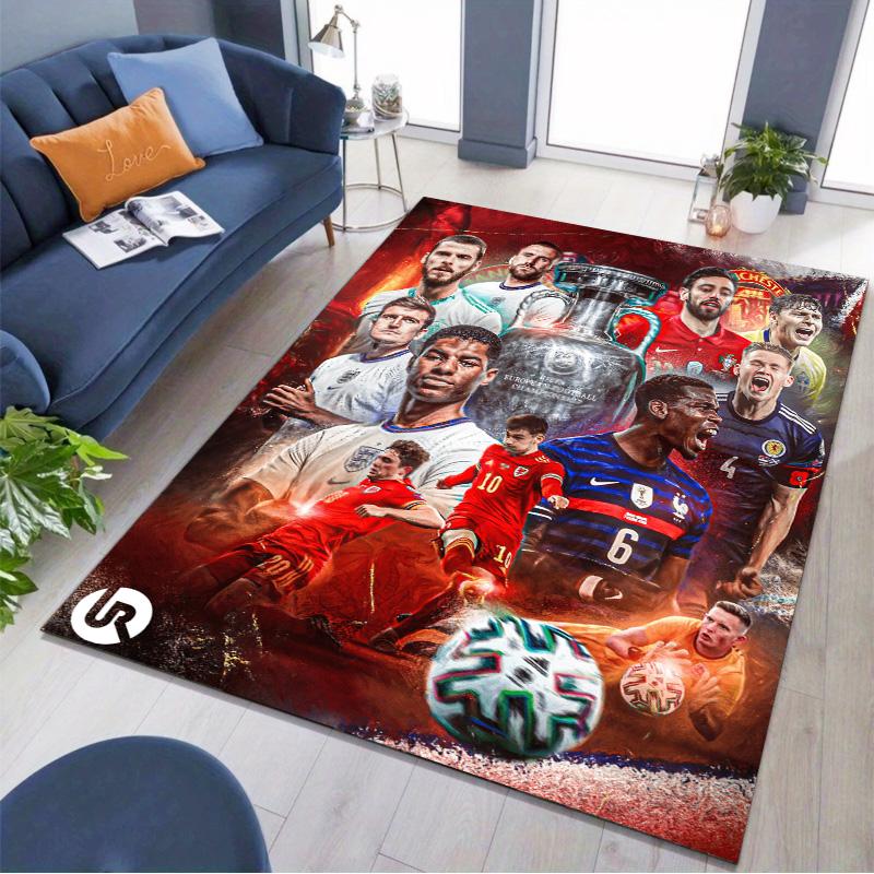 European Football Stars Collage With Champion Trophy Area Rug Non Slip Floor Carpet Soccer Fan Home Decor Mat
