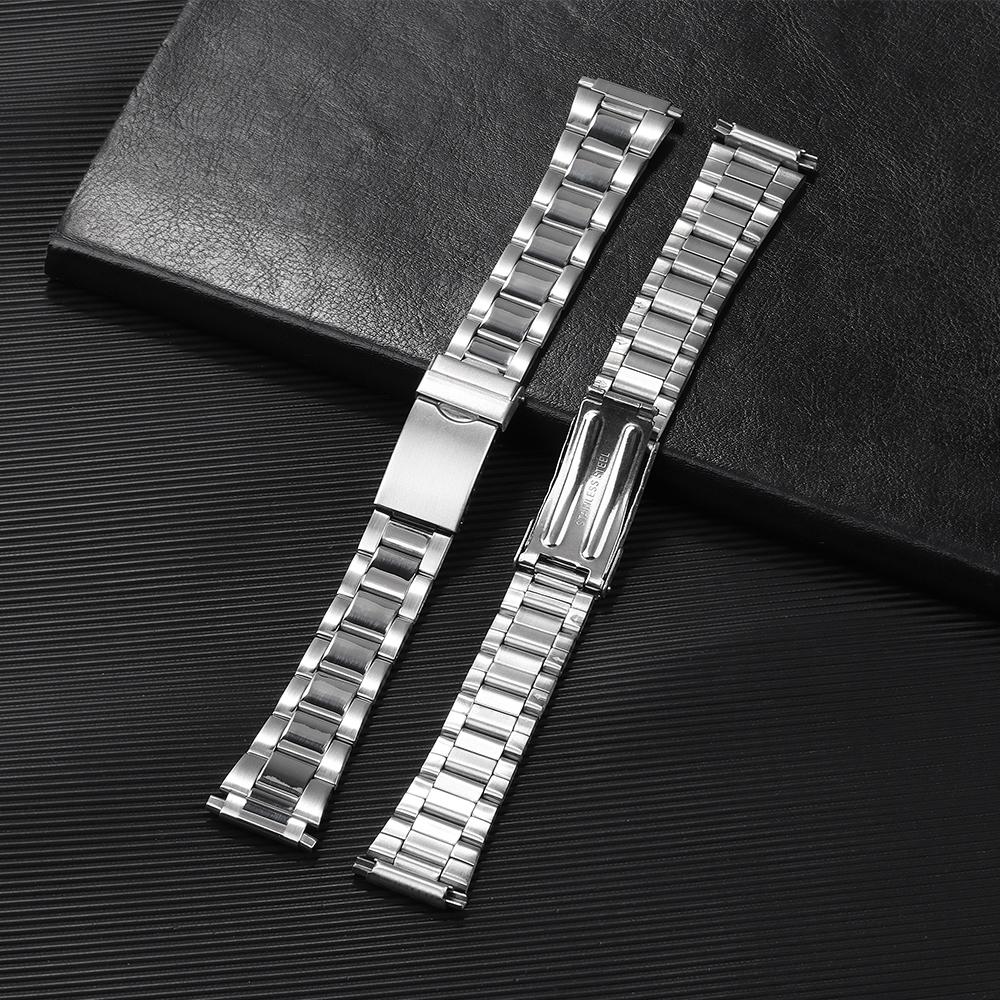 16-22mm Stainless Steel Watch Band Universal Strap Silver Folding Safety Buckle for Seiko Women Men Strap Watch Belt Accessories