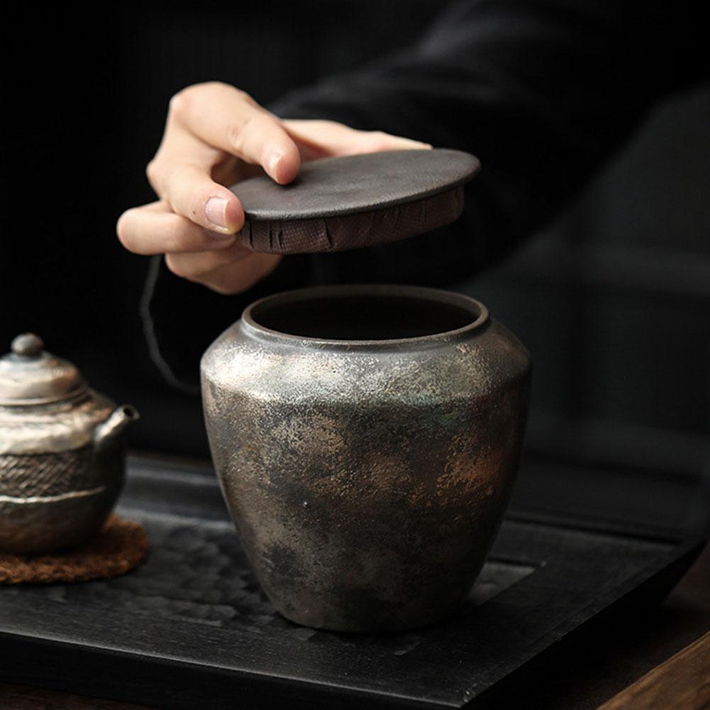 Hand-made Ceramic Tea Caddy Storage Container Vintage Ceramic Airtight Jar For Tea Lovers