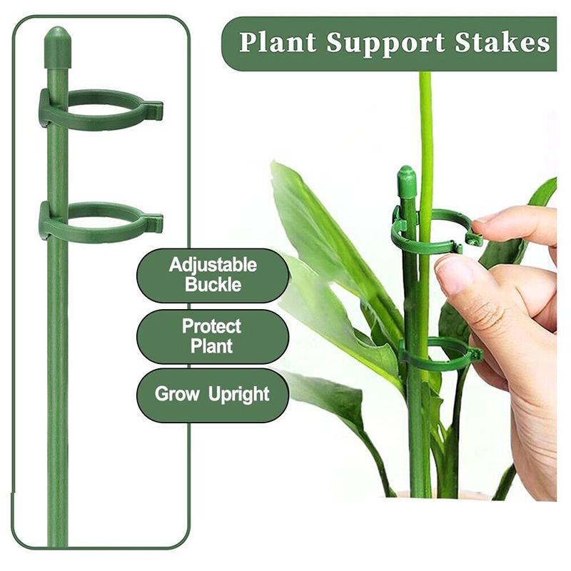 10Pcs Plant Support Stakes 12 Inch Green Plant Sticks With Adjustable Retaining Ring Indoor Outdoor Garden Flower Pot Stand