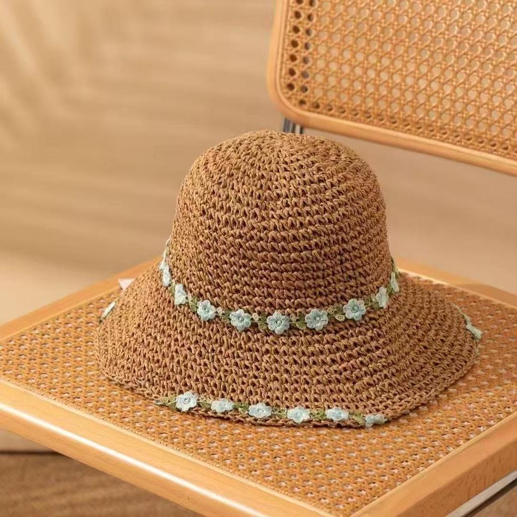 New summer versatile outdoor visor big brim bucket hat portable sunscreen sun hat bow women's hat