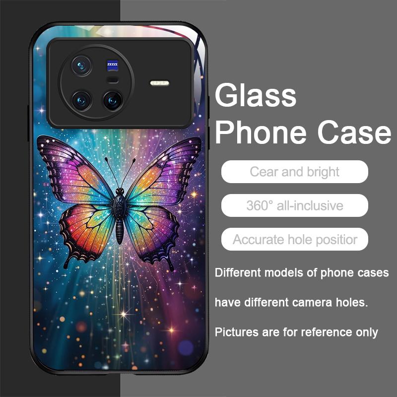 Luxury Colorful Butterflies Pattern Tempered Glass Phone Case for OPPO Reno 13F 12 11 10 Pro Plus Find X8 X3 Lite A94 A58 Cover